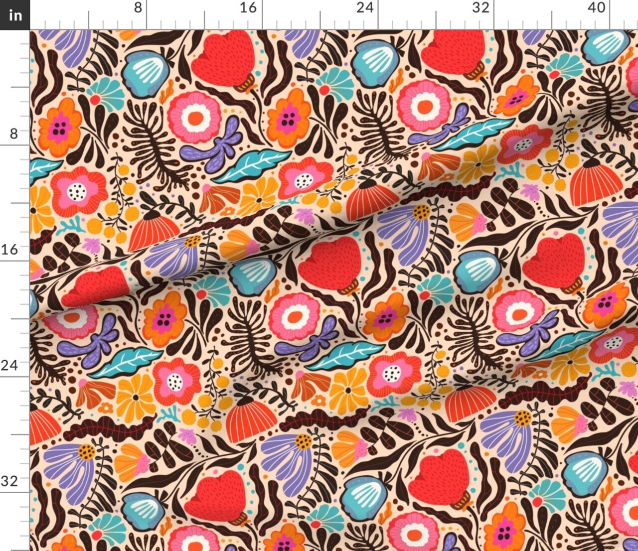 Colorful Floral Modern Funky Maximalist Leaves Botanical Contemporary Playful Spring Summer Abstract Shapes Custom Printed Fabric by Spoonflower Various Fabrics by the Yard or Fat Quarter